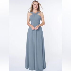 Azazie Dusty Blue Kayleigh Dress Size‎ A8 EUC